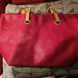 Dooney & Bourke Vibrant Red Tote with Tan Handles